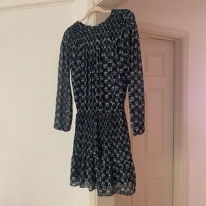 Micheal Kors Blue Floral Print Long Sleeve Dress
